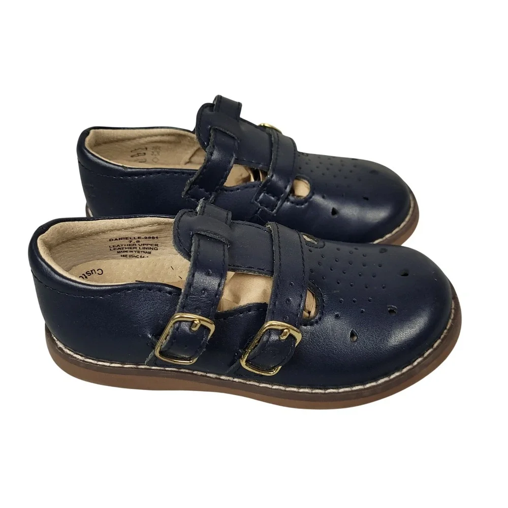 Footmates Danielle Mary Jane Shoes Toddler 7.5 Double Buckle Girls Navy Blue